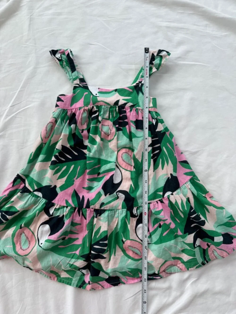 Janie & Jack Tropical Toucan Tiered Dress Girls Size 4 Pink Green Cotton